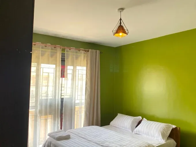 Bright green bedroom